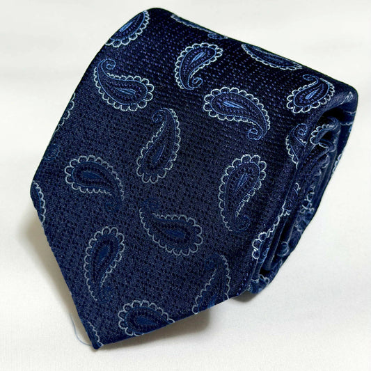 Franco Spada ( フランコスパダ )🆕コンテンポラリーブリティッシュジオメトリックペーズリーネクタイ：ミッドナイトネイビー×ブルー×サックス