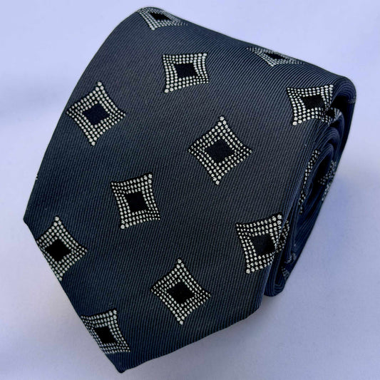 Franco Spada ( フランコスパダ )🆕コンテンポラリーブリティッシュジオメトリックJQネクタイ①：スチールグレー