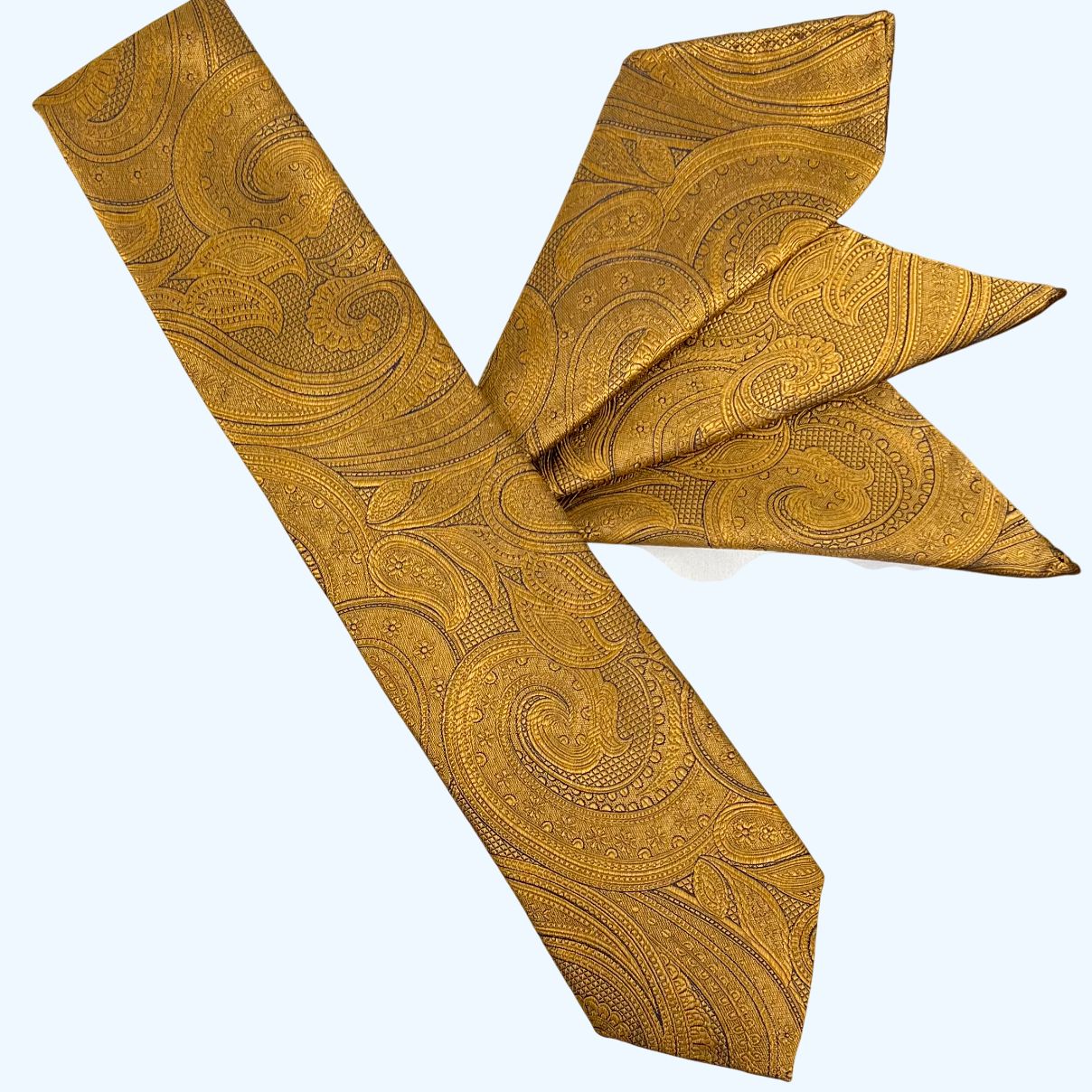 Franco Spada ( フランコスパダ )ハンドロール(手巻き)ポケットチーフ (メランジ無地調大更紗ペーズリー)：マスタード