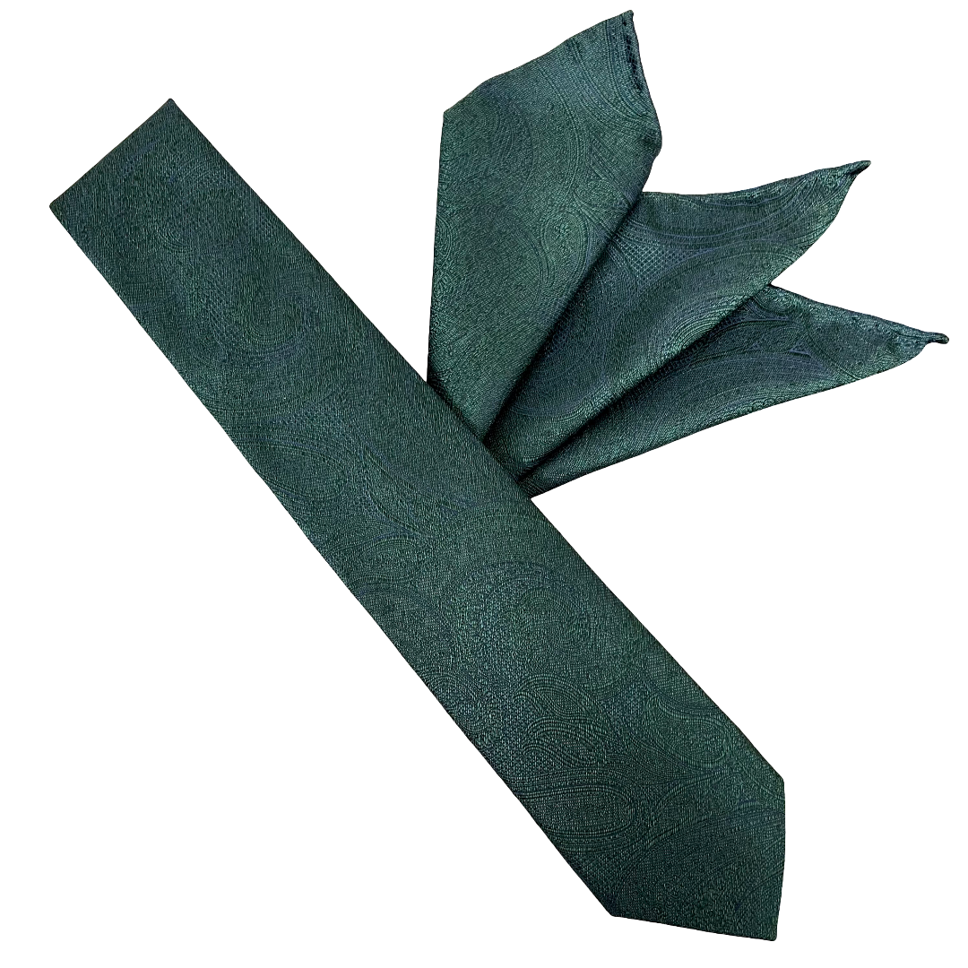 Franco Spada ( フランコスパダ )ハンドロール(手巻き)ポケットチーフ (メランジ無地調大更紗ペーズリー)：ブリティッシュグリーン