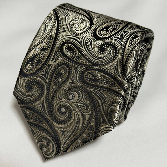 Franco Spada ( フランコスパダ )🆕コンテンポラリーブリティッシュペーズリーJQネクタイ：ミッドナイトネイビー×シャンパン