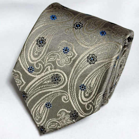 Franco Spada ( フランコスパダ )🆕コンテンポラリーブリティッシュメダリオンJQネクタイ：シャンパンベージュ×ブラック×ブルー