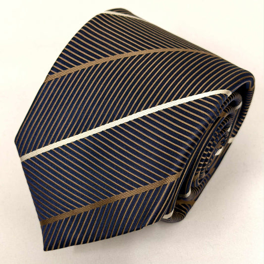 Franco Spada ( フランコスパダ )🆕コンテンポラリーブリティッシュチョークストライプネクタイ：ブラウン×ペッパーホワイト