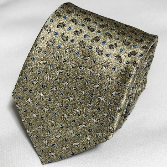 Franco Spada ( フランコスパダ 🆕コンテンポラリーブリティッシュ小紋調ミニペーズリーネクタイ：シャンパンベージュ×チャコール×ブルー