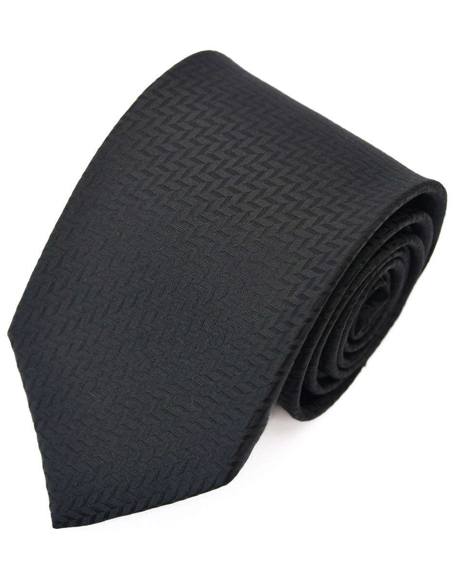 Franco Spada ( フランコスパダ ) マイクロヘリンボーン無地フォーマルネクタイ：黒