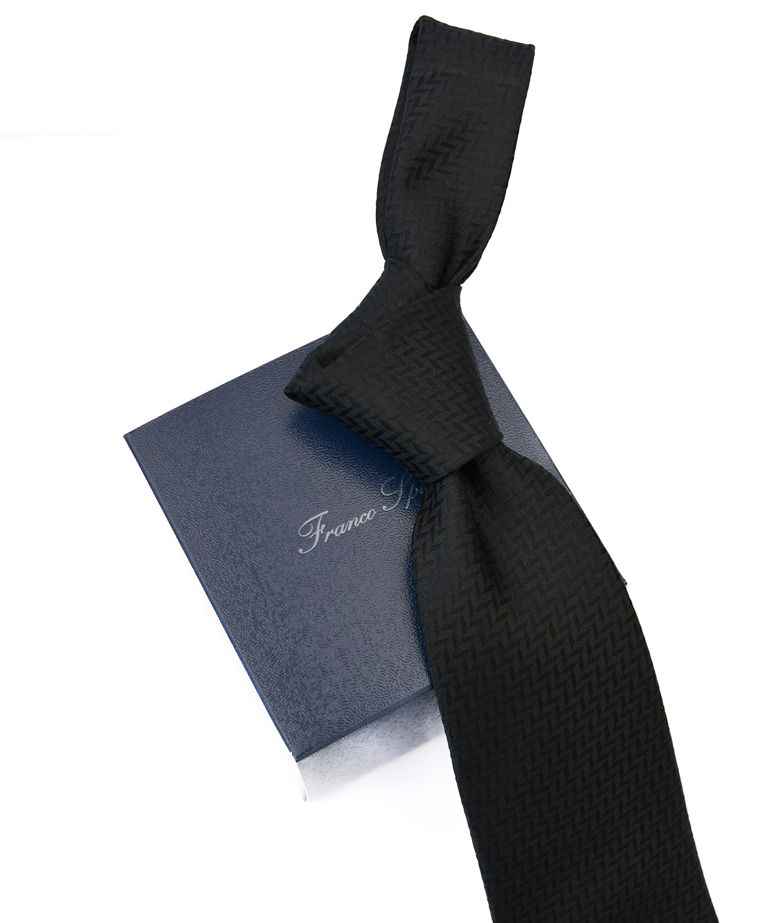 Franco Spada ( フランコスパダ ) マイクロヘリンボーン無地フォーマルネクタイ：黒