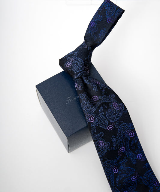 Franco Spada ( フランコスパダ ) 12色パネルグラデーションジャガードネクタイ：ネイビー×パープル