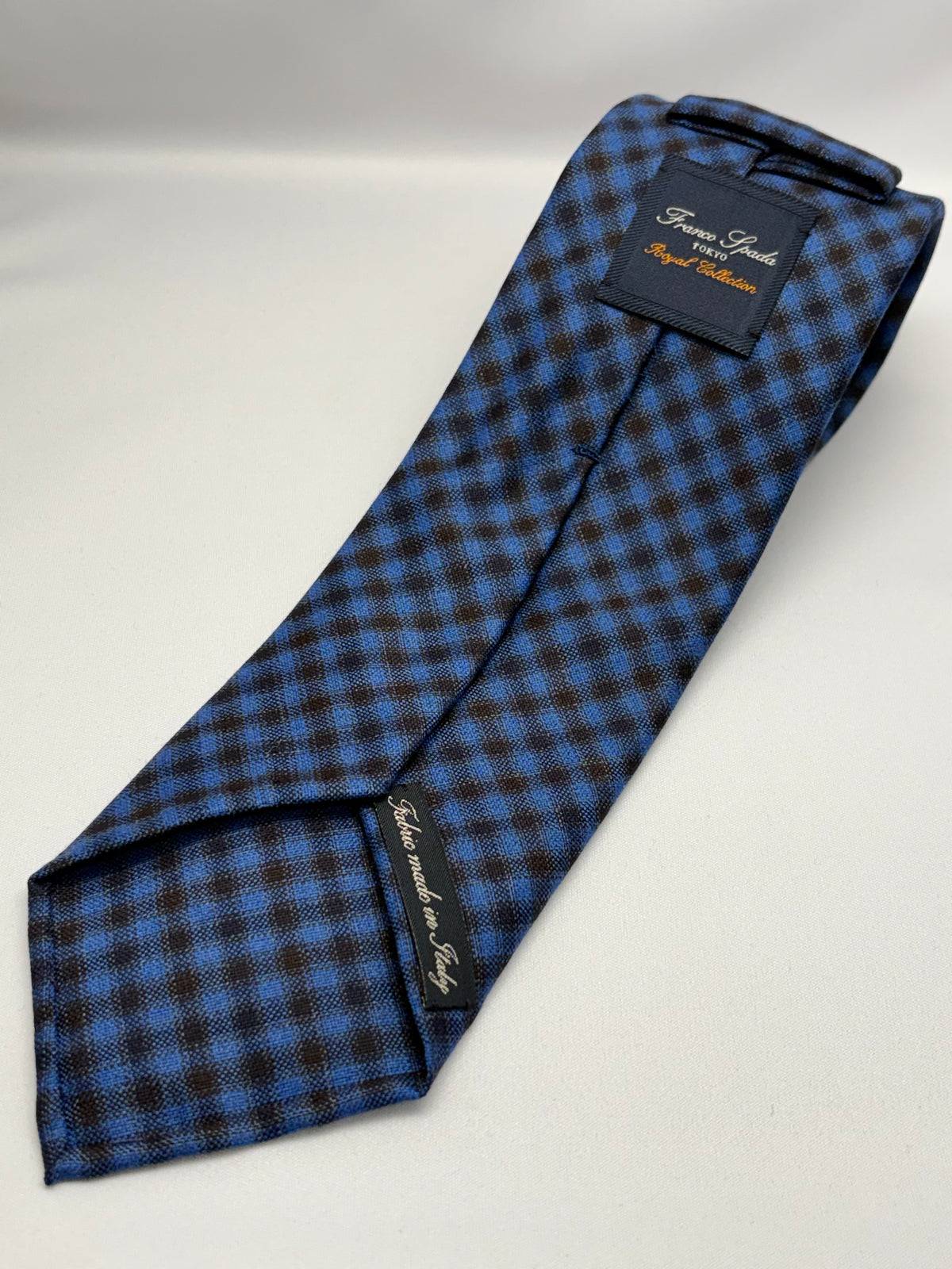 Franco Spada ( フランコスパダ )  SnowFlake CheckWool HandRolledネクタイ(HFW)ハダスフィールドウーズテッド：ギンガムチェックブルー