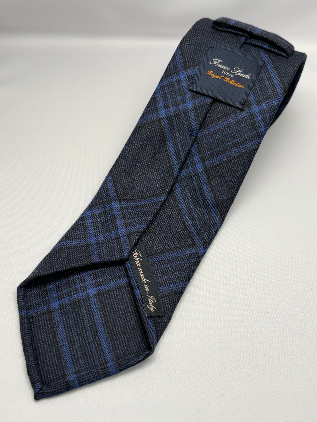 Franco Spada ( フランコスパダ )  SnowFlake CheckWool HandRolledネクタイ(HFW)ハダスフィールドウーズテッド：シャドーチェックネイビー×ブルー