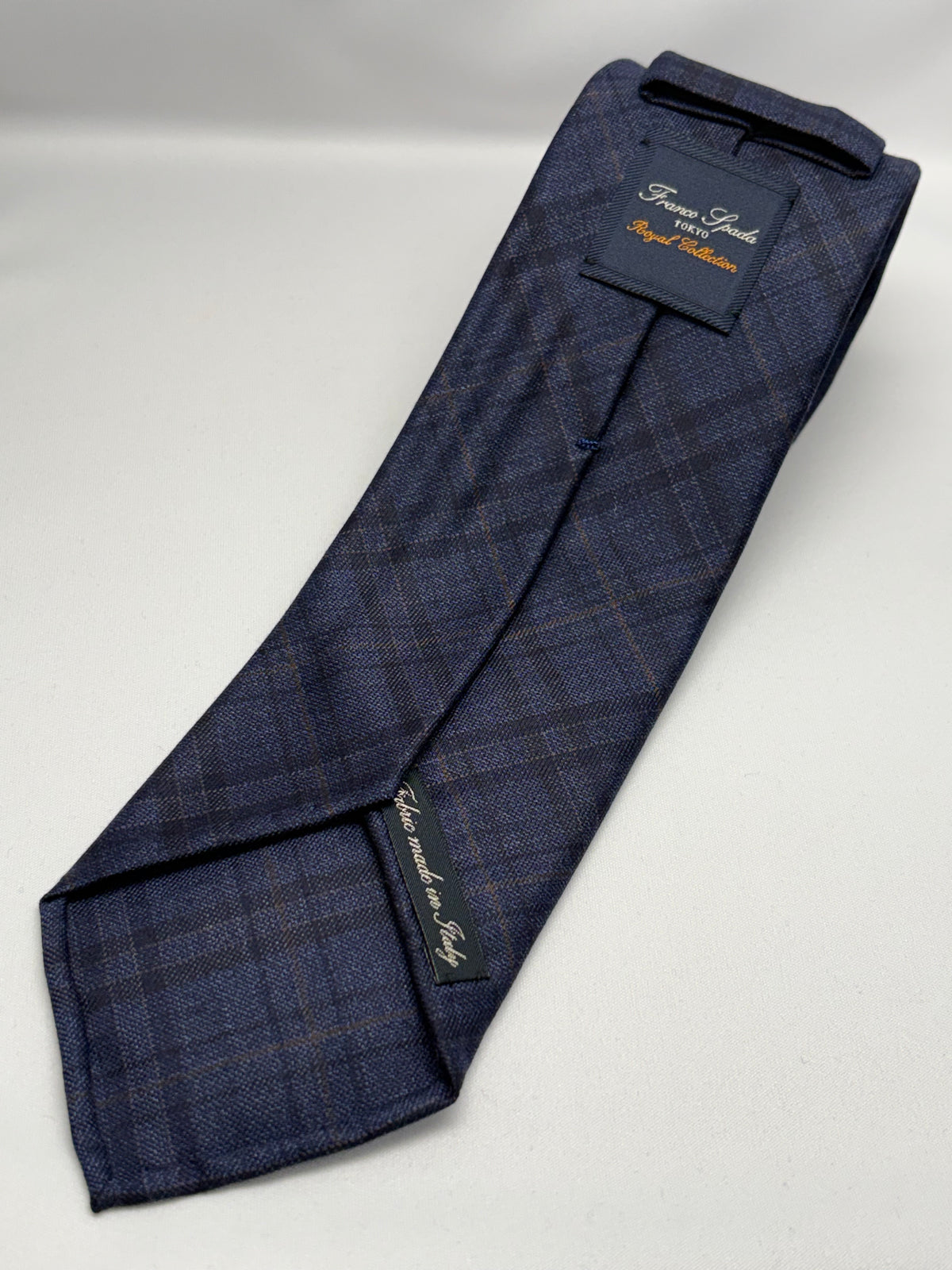 Franco Spada ( フランコスパダ )  SnowFlake CheckWool HandRolledネクタイ(HFW)ハダスフィールドウーズテッド：シャドーチェックダークブルー