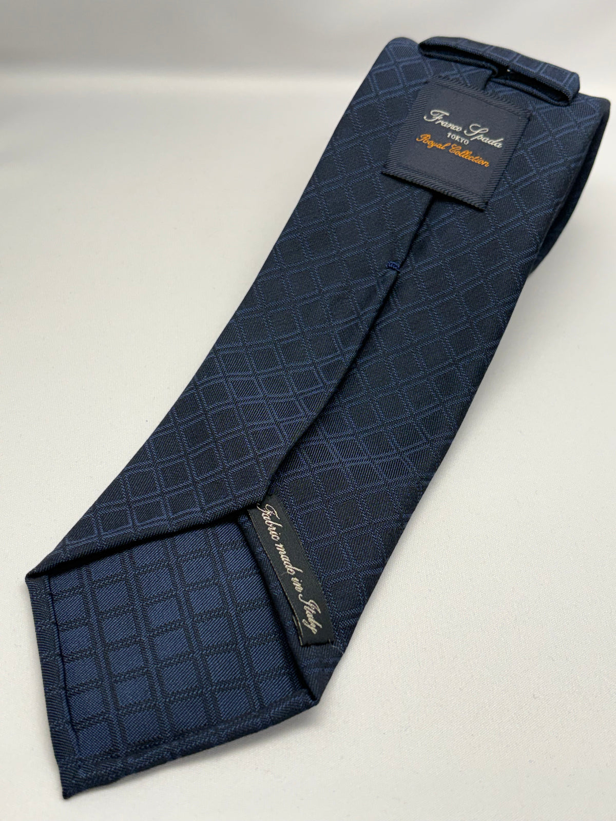 Franco Spada ( フランコスパダ )  Shadow CheckWool HandRolledネクタイ Vitale Barberis Canonico ( ビダル バルべリス カノニコ )：シャドー小チェックネイビー