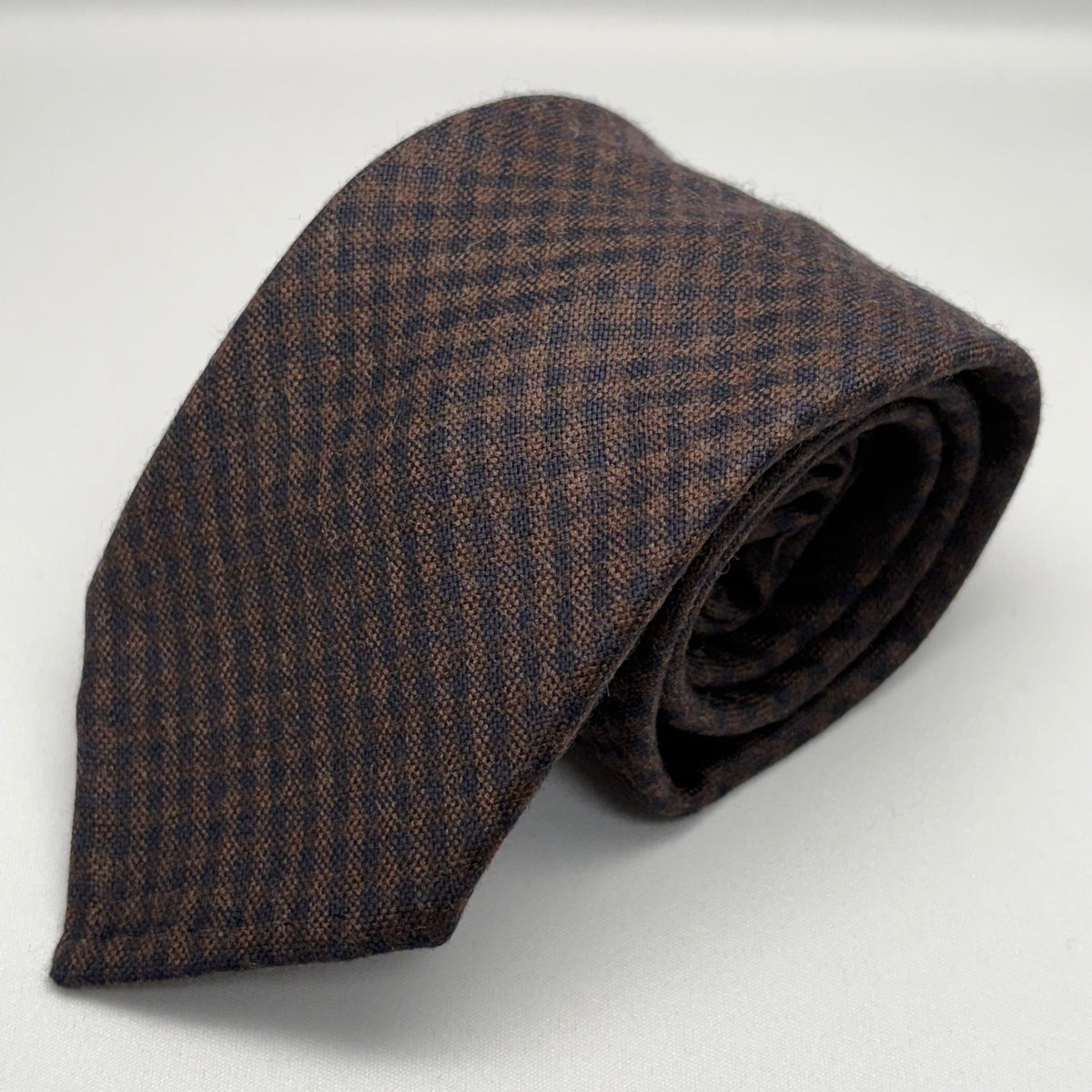Franco Spada ( フランコスパダ ) ギンガムチェックウールネクタイ DORMEUIL (ドーメル) AMADEUS ACTION (アマデウス アクション)：ネイビー×ブラウン