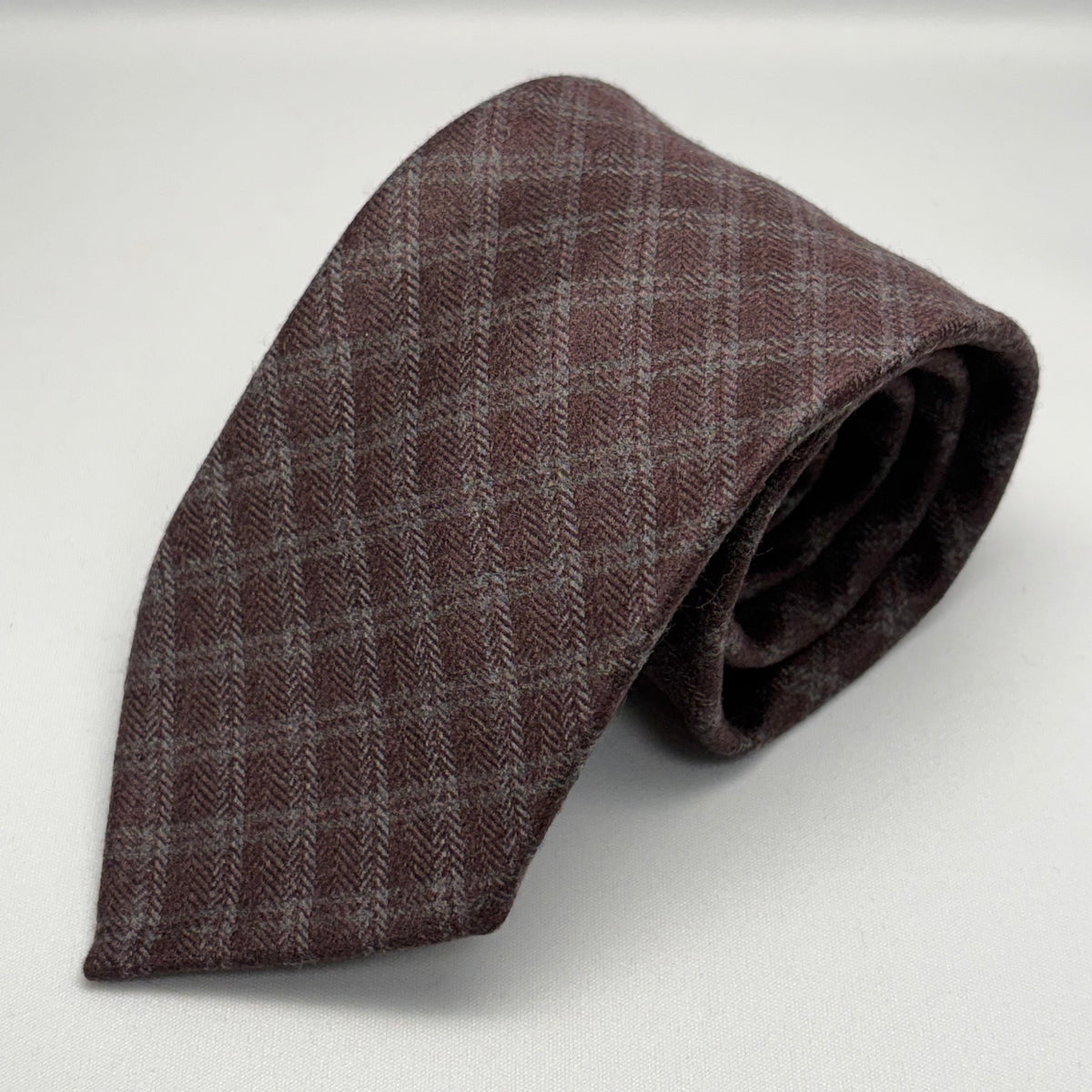 Franco Spada ( フランコスパダ ) ペンシルチェックウールネクタイErmenegildo Zegna Trofeo（エルメネジルドゼニアトロフェオ )：ブラウン