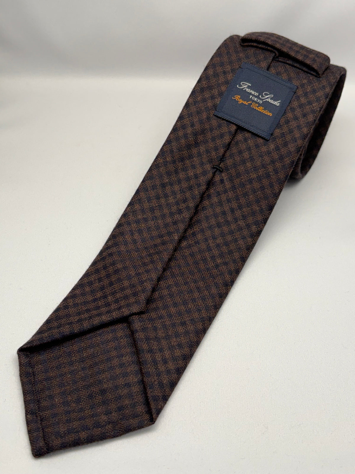 Franco Spada ( フランコスパダ ) ギンガムチェックウールネクタイ DORMEUIL (ドーメル) AMADEUS ACTION (アマデウス アクション)：ネイビー×ブラウン