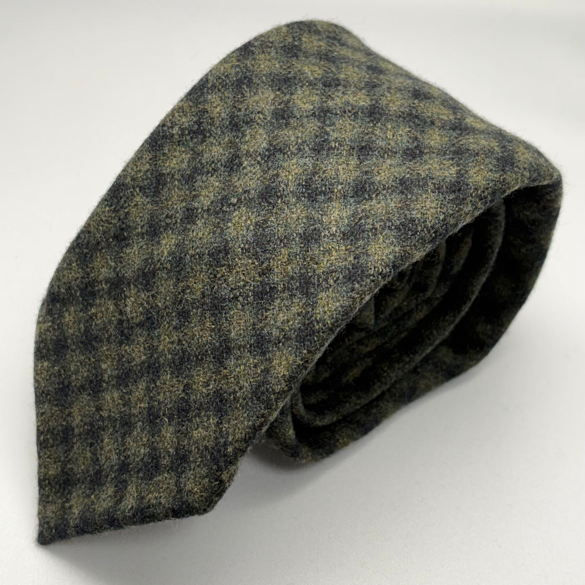 Franco Spada ( フランコスパダ ) ミックスチェックウールネクタイ DRAGO Rugby Flannel (ドラゴ ラグビーフランネル)：カーキ