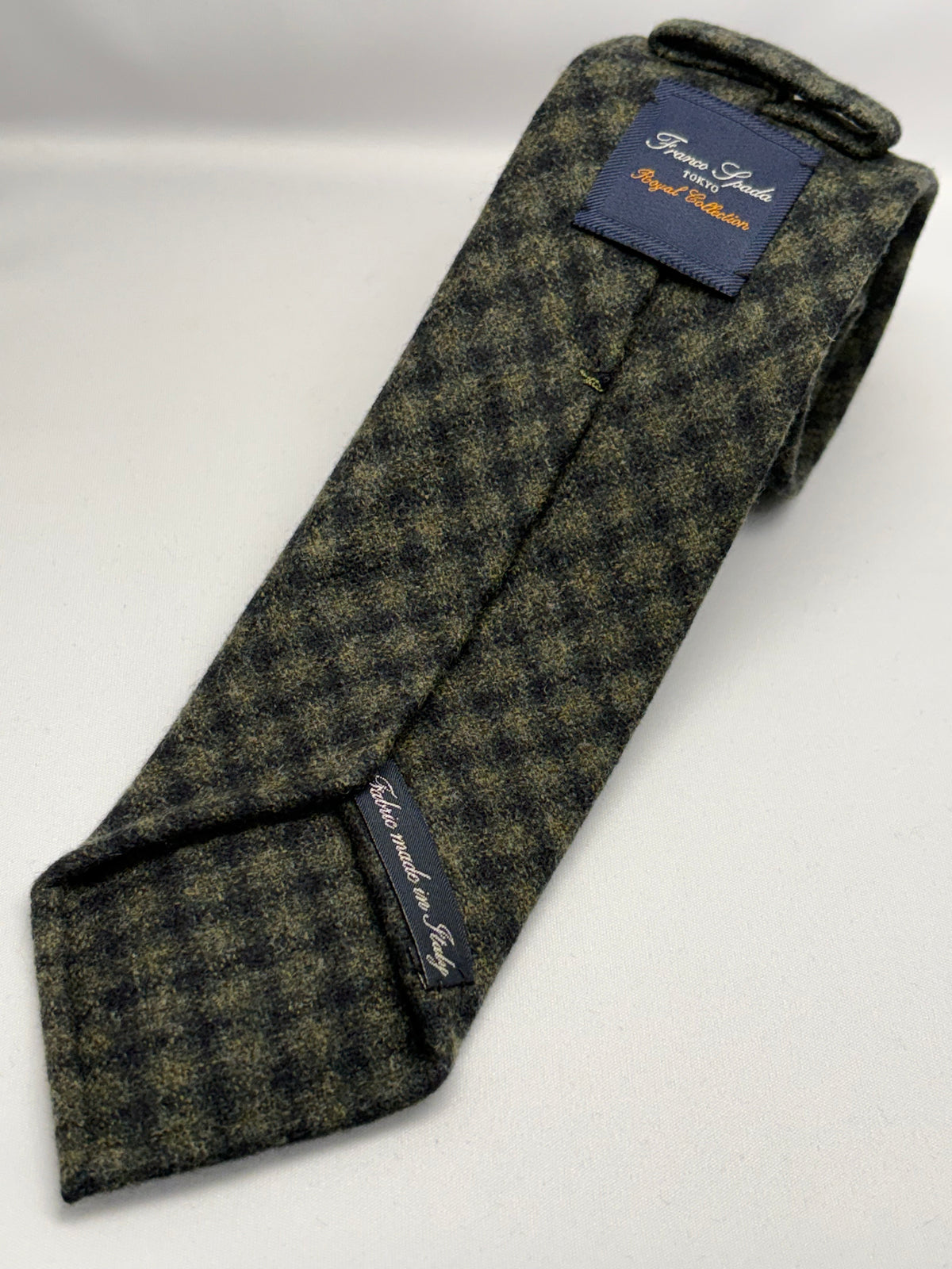 Franco Spada ( フランコスパダ ) ミックスチェックウールネクタイ DRAGO Rugby Flannel (ドラゴ ラグビーフランネル)：カーキ