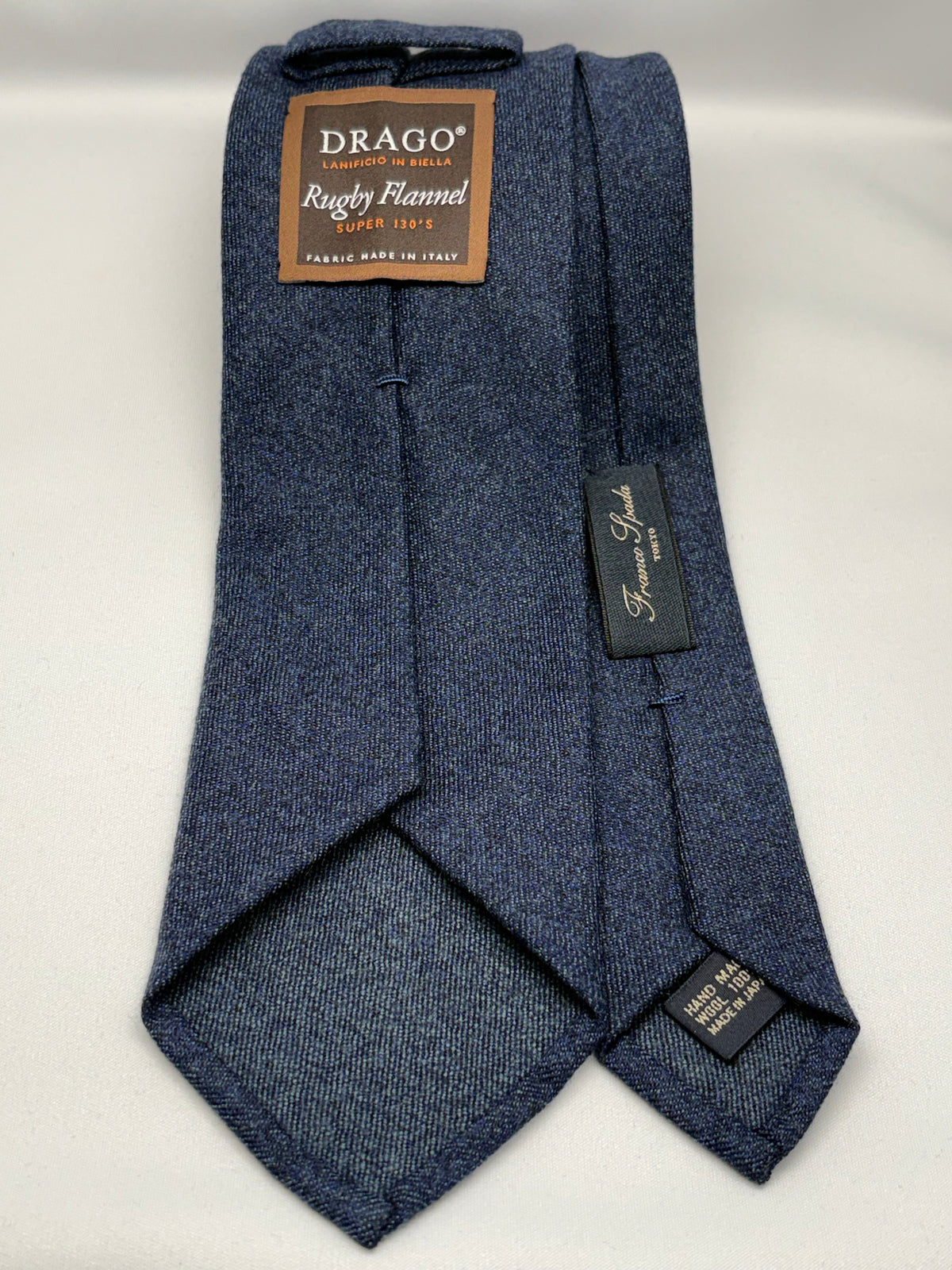 Franco Spada ( フランコスパダ ) 綾無地ウールネクタイ DRAGO Rugby Flannel (ドラゴ ラグビーフランネル)：ダークブルー