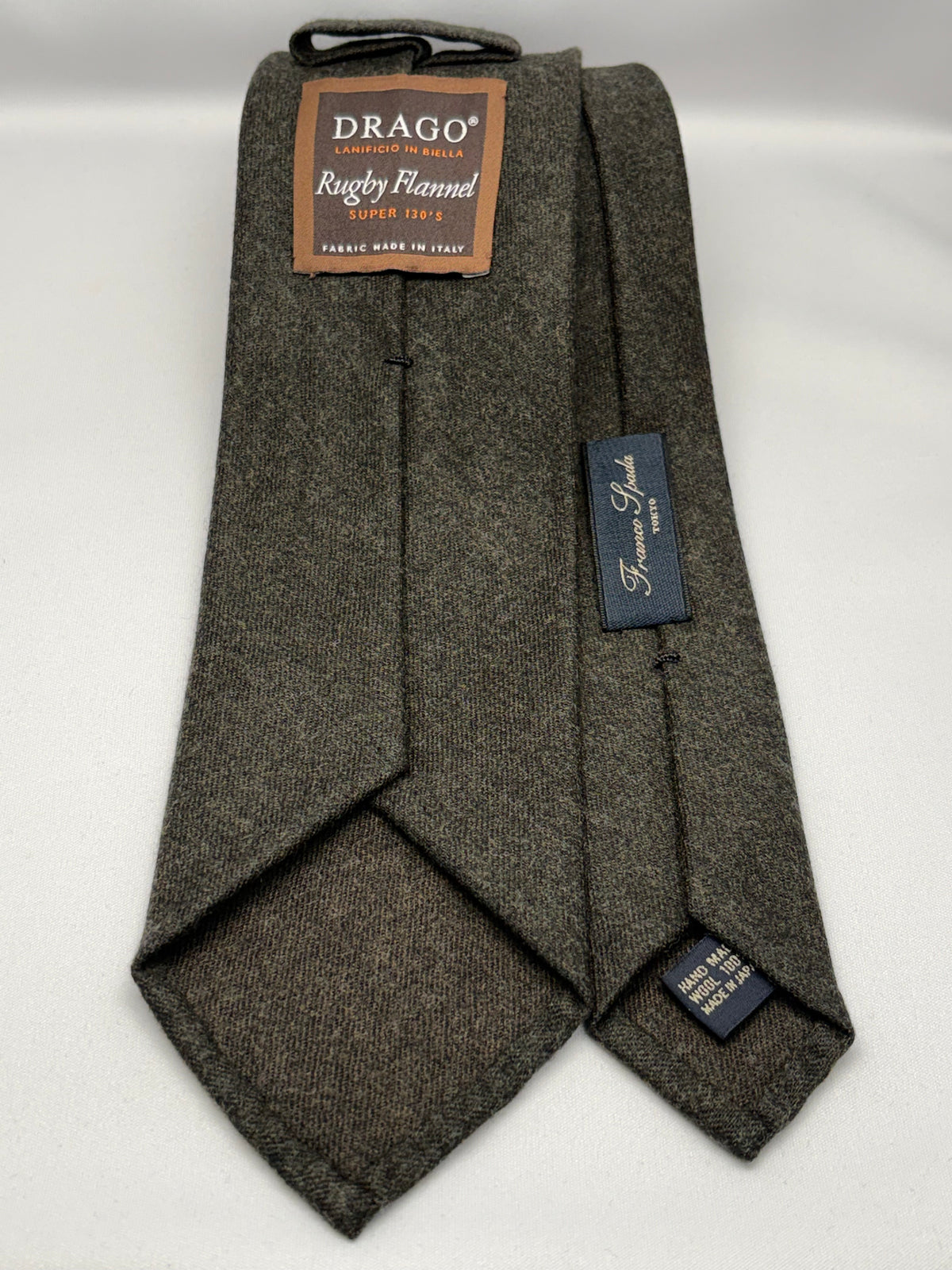 Franco Spada ( フランコスパダ ) 綾無地ウールネクタイ DRAGO Rugby Flannel (ドラゴ ラグビーフランネル)：ダークオリーブ