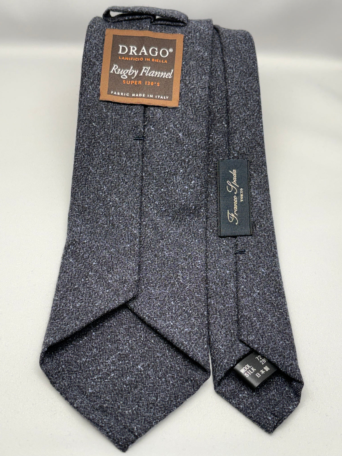 Franco Spada ( フランコスパダ ) シルクウールネップ無地ネクタイ DRAGO Rugby Flannel (ドラゴ ラグビーフランネル)：ブルーグレー