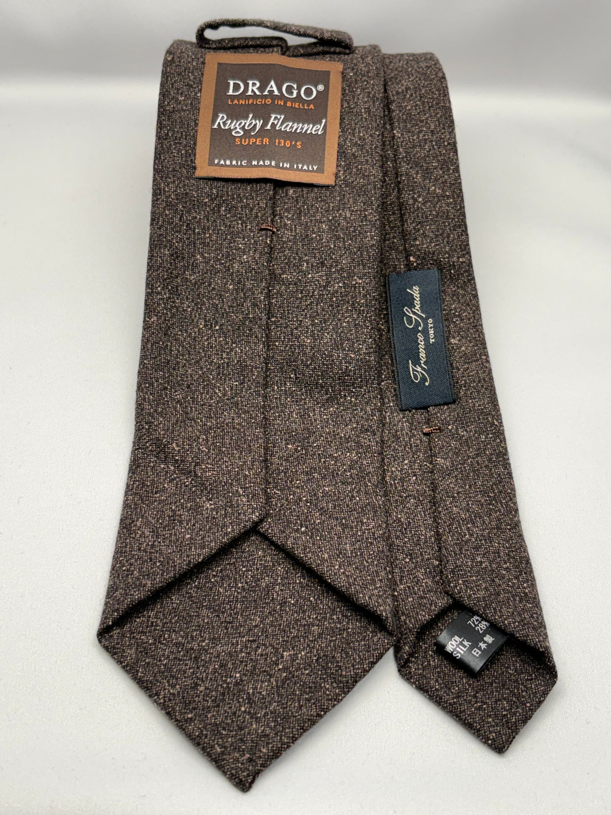 Franco Spada ( フランコスパダ ) シルクウールネップ無地ネクタイ DRAGO Rugby Flannel (ドラゴ ラグビーフランネル)：ブラウン