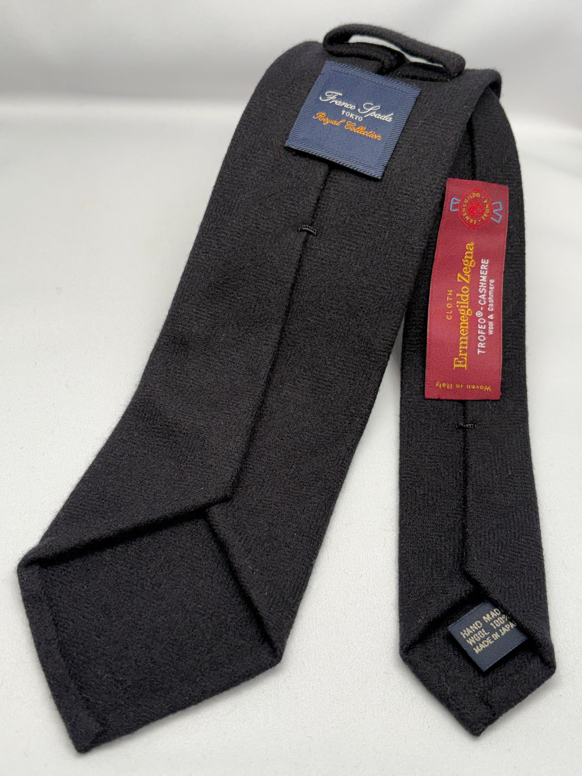 Franco Spada ( フランコスパダ ) ヘリンボーン無地ウールネクタイErmenegildo Zegna Trofeo（エルメネジルドゼニアトロフェオ )：ブラック