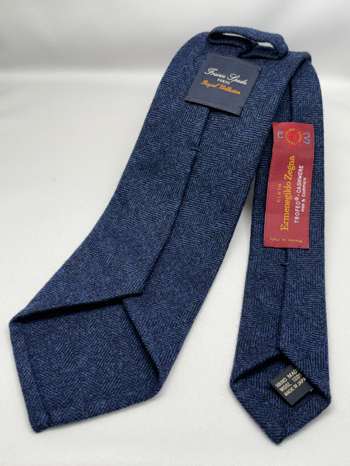Franco Spada ( フランコスパダ ) ヘリンボーン無地ウールネクタイErmenegildo Zegna Trofeo（エルメネジルドゼニアトロフェオ )：ダークブルー