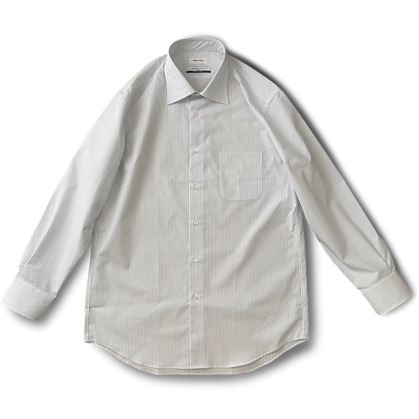 Franco Spada ( フランコスパダ ) 播州織 ピンストライプ セミワイドカラーシャツ　ホワイト×ブルー