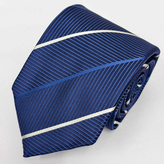 Franco Spada ( フランコスパダ )🆕コンテンポラリーブリティッシュチョークストライプネクタイ：ネイビー×ペッパーホワイト