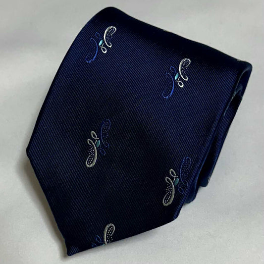 Franco Spada ( フランコスパダ )🆕コンテンポラリーブリティッシュジオメトリックペーズリーJQネクタイ ：ネイビー